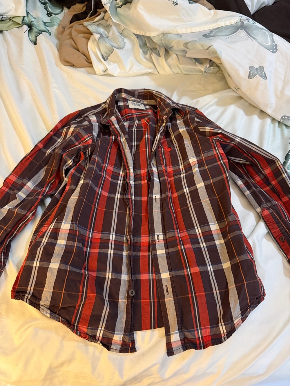 Old Navy Red and Brown Plaid Button-Down Shirt